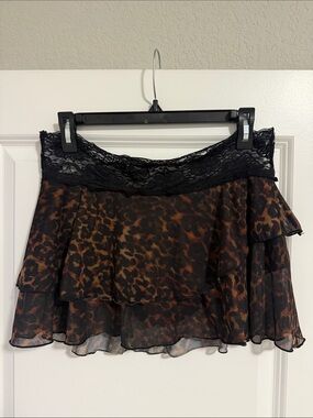 Urban Outfitters Black Lace & Brown Leopard Mini Skirt (Shorts Under)